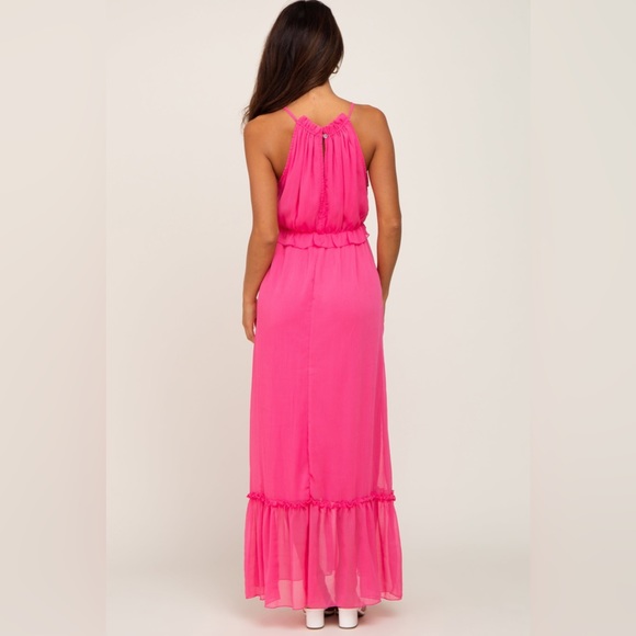 Pinkblush chiffon hot pink ruffle trim maxi dress nwt - Picture 3 of 5